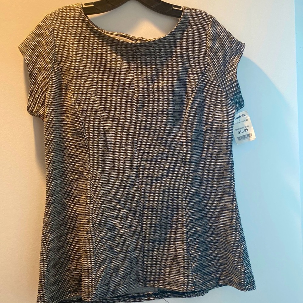 NWT Tahari peplum business top blouse size Large black white
